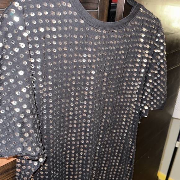 Diane Von, Furstenberg, unisex sequin and beads T-shirt in black and silver - Picture 9 of 12